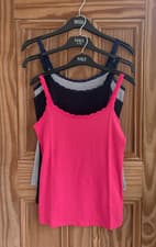 Image of Ex M&S Brand New Cotton Lace Trim Vest Top Pink Black Blue Stripe Size 6 - 28