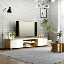 Image of Modern 200cm TV Unit for TVs up to 90" Wide Media Cabinet Light Brown & White