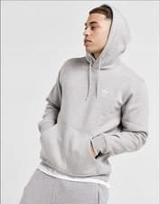 Image of Adidas Trefoil Essential Hoodie Grey/White-ALL SIZES Fleece-Genuine-RRP £55