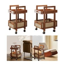 Image of Rolling Utility Cart Mobile Trolley Tables Shelf Tray Desk with Brake Wheel Sofa