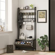 Image of 5-In-1 Coat Rack with Shoe Storage Bench for Hallway Living Room