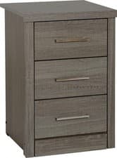 Image of Grey Wood Grain 3 Drawer Bedside Chest W40cm X D40cm X H61cm LACEY