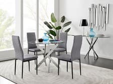 Image of Novara 100cm Round Dining Table and 4 Velvet Milan Black Leg Chairs