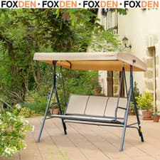 Image of Large 3 Seater Garden Swing Chair Patio Hammock Canopy Outdoor Beige Heavy Duty