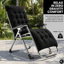 Image of Garden Zero Gravity Foldable Reclining Chair / Sun Lounger with Cushion & Pillow