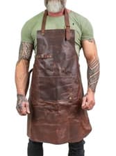 Image of Apron leather real BBQ cooking chef men's butcher brown real pockets dark...