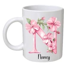Image of Womens Floral Initial Mug | Coffee Mug With Name | Floral Letter Cup |Gift