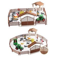 Image of Mini Barn Farm Toys Playset Fence Farm Playset Animals Figurines Horse Stable