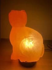 Image of CAT SHAPE ELECTRIC HIMALAYAN ROUGH SALT TABLE LAMP PURIFY ROCK NATURAL IONIZE