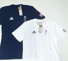 Image of Adidas Training Shirt Team GB Olympic 100% Cotton White Blue XS S M L XL 2XL 3XL