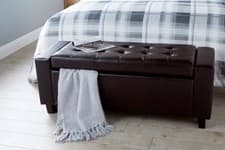 Image of Brown Ottoman Seat Bench Luxurious soft Faux Leather storage Bedding Box GRADED