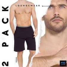 Image of Men's 2 Pack Cotton Sleep Shorts Pyjama Bottoms Comfort Waistband PJ Loungewear