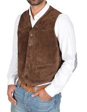 Image of Mens Real Suede Leather Traditional Style Classic Waistcoat Gilet Vest Brown NEW