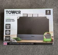 Image of Tower T847041 Chopping Board Set with Stand 4-Piece, Black/Grey Brand New