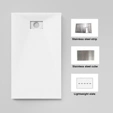 Image of Square Shower Tray Anti-slip Slate Effect With Free Waste Optional Drain Trap