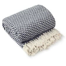 Image of Chevron Recycled Cotton Throw in Navy
