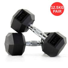Image of 2x 12.5KG Pair Rubber Hex Dumbbell Portable Hand Weights for Home Gym Sports