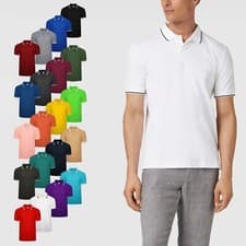 Image of Mens Short Sleeve Polo Shirt Plain Pique Single/Double Tipping Collar M - 6XL