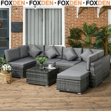 Image of 8 Piece PE Rattan Corner Sofa Set with Cushions and Glass Table Grey