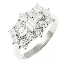 Image of 18ct White Gold Natural Diamond Round & Baguette Cluster Ring 1.00 carat GVS
