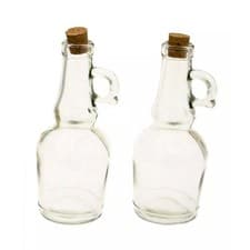 Image of 2pc Oil and Vinegar Cruet Set 250ml Cork Lid Glass Bottle with Handle Dispenser