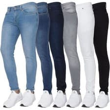 Image of Enzo Skinny Jeans Mens Slim Fit Stretch Flex Denim Trouser Cotton Pants UK Sizes