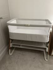 Image of Mamas and Papas Lua Bedside Crib Fawn with Accessories
