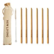 Image of 6x Bamboo Straws Party Drinking 20cm + Cleaner & Carry Case, Handmade Reusable