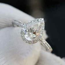Image of 2.89 TCW Pear Cut Moissanite Halo Engagement Ring 14k White Gold Plated