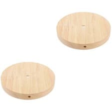 Image of Set of 2 Modern Table Lamps Base with Round Wooden Elegant Standing
