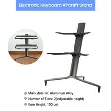 Image of Double Keyboard Stand Portable Keyboard Stand Black 2 Tier with Curved Arm