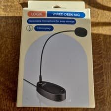 Image of LOGIK LDMIC23 Desktop Microphone Black, Wired Desk Mic 3.5mm Plug opened, Unused