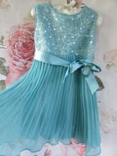 Image of MONSOON Teal Floaty Sequin Christening Party Occasion Dress 6-9-12  Months £45