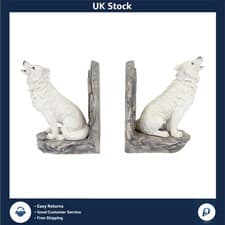 Image of Howling Wolves Wardens of the North Bookends White Resin 20.3cm