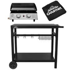 Image of 2 Burner BBQ Portable Gas Plancha Grill 5kW Hot Plate, with Cover & Trolley