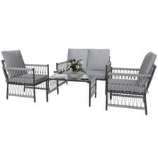 Image of Outsunny 4 Seater Rattan Garden Sofa Set with Glass Top Coffee Table Grey