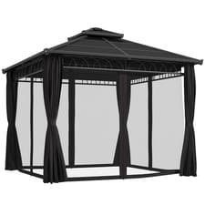 Image of Outsunny 3 x 3 (m) Double Roof Hard Top Gazebo w/Nettings, Dark Grey
