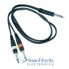 Image of 6.35mm Stereo Jack Plug to 2 x 6.35mm Mono Jack Plug Audio Lead Cable 1m to 5m