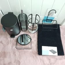 Image of Black Bathroom Accessory Bundle 6 Piece Set. Brand New.