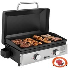 Image of Outsunny 2 Burner Grill Griddle, Tabletop Gas BBQ with Grease Cup, Black