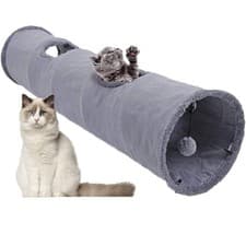 Image of Collapsible Cat Tunnel Toy in suede, Large cat tunnels for indoor