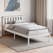 Image of Wooden Bed Frame Solid Pine White Single Double King Size Shaker Style Low Foot
