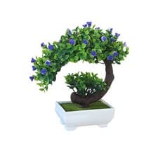 Image of 20cm Artificial Bonsai Tree Green Plastic Potted Plant for Home Office