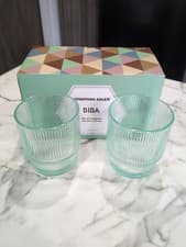 Image of Jonathan Adler BIBA Set of 2 Ribbed Aquamarine Tumbler Glasses 13oz EACH NEW NIB
