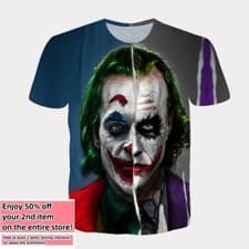 Image of Comics Joker T-Shirt Cartoon Double-Sided Unisex Adult Size Large Medium Small