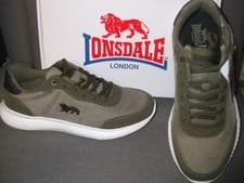 Image of MENS LONSDALE KINROSS KHAKI/BLACK LACED TRAINERS. SIZES 7