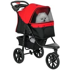 Image of PawHut Folding 3 Wheel Pet Stroller Travel Adjustable Canopy Storage Brake Red