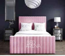 Image of Manchester Bed in Plush Velvet Fabric, Bed Frame with Free Mattress, Double Bed