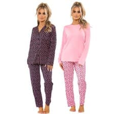 Image of Ladies Lounge Wear Pyjamas Set Ex UK Store Womens PJ Pants Heart Print Nightwear