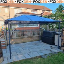 Image of 3 x 3.6m Hardtop Gazebo for Garden Party with Polycarbonate Curtains - Grey